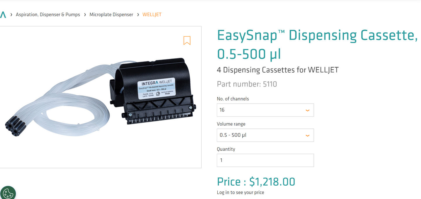 integra EasySnap™ Dispensing Cassette, 0.5-500 µl, 16 channel, 5110 - Labnob