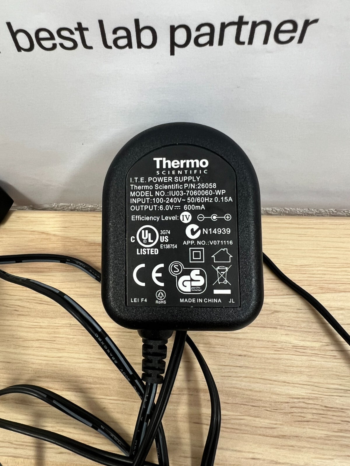 Thermo Scientific 26058 6.0v 600mA Electronic Pipette Charger adapter - Labnob