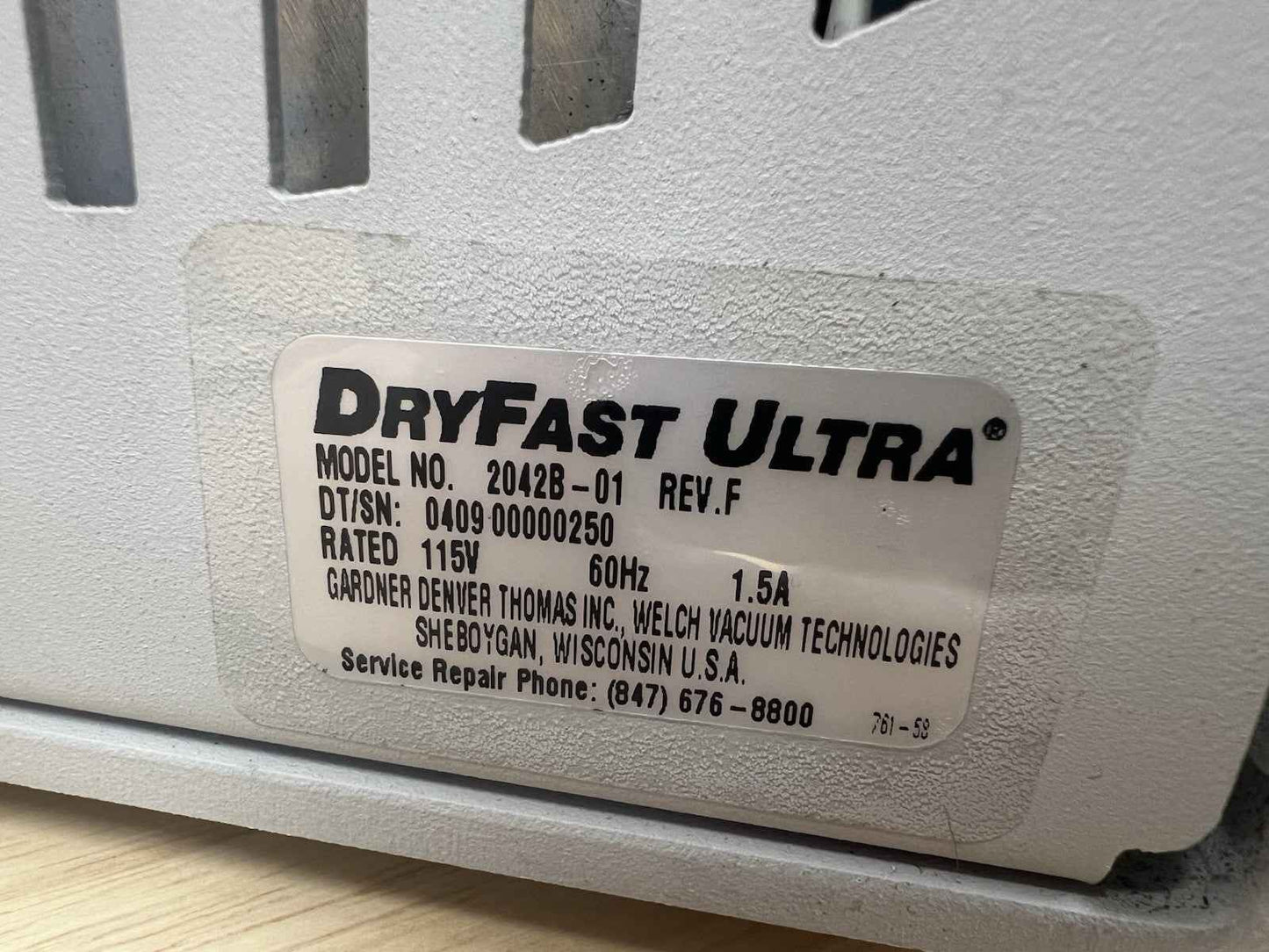 Welch 2042 DryFast Chemical Duty Diaphragm Vacuum Pump 2042B-01 Tested