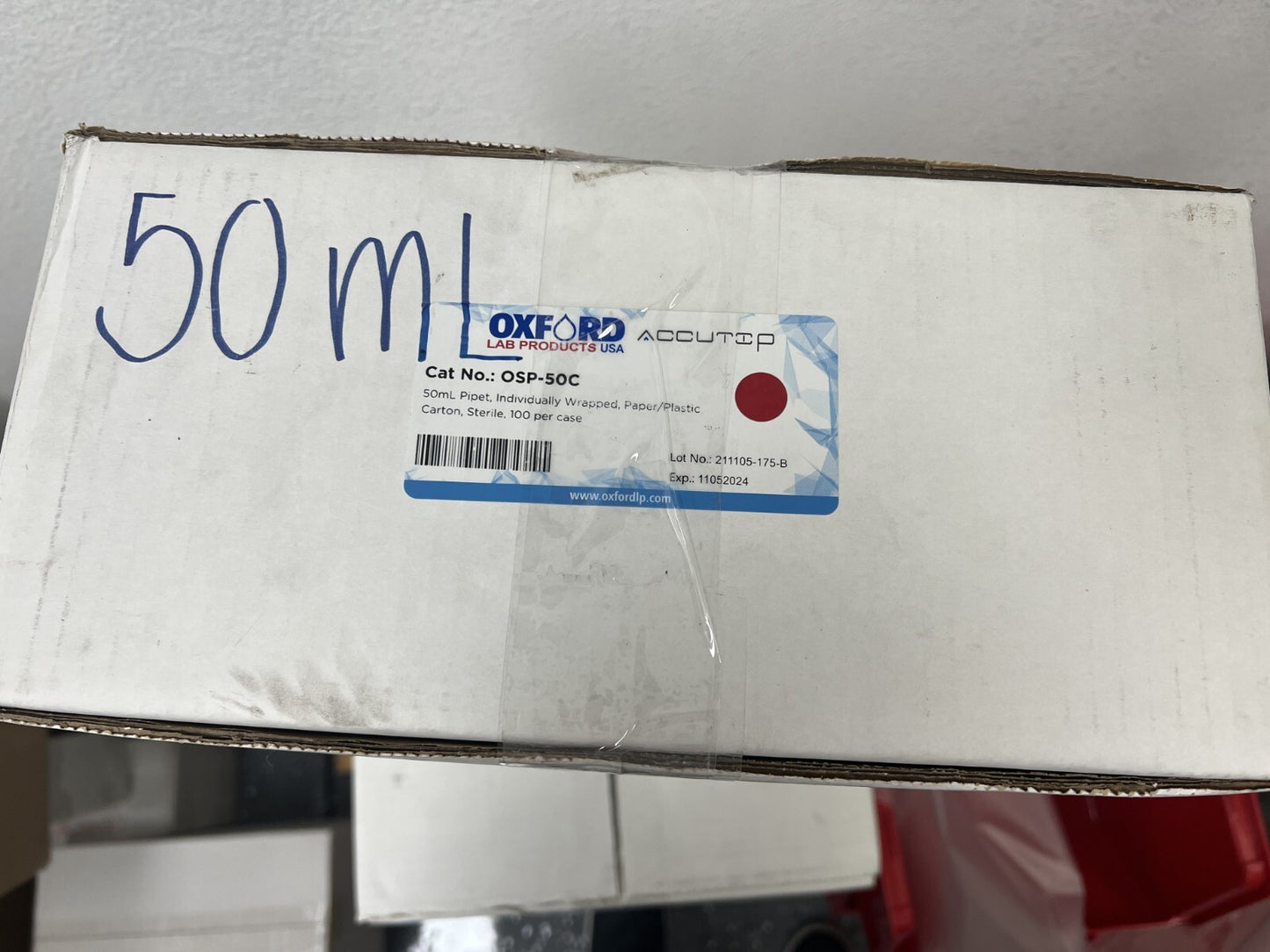 (100/Cs) OXFORD 50mL Graduated TD Serological Pipets Individual Wrap OSP-50C