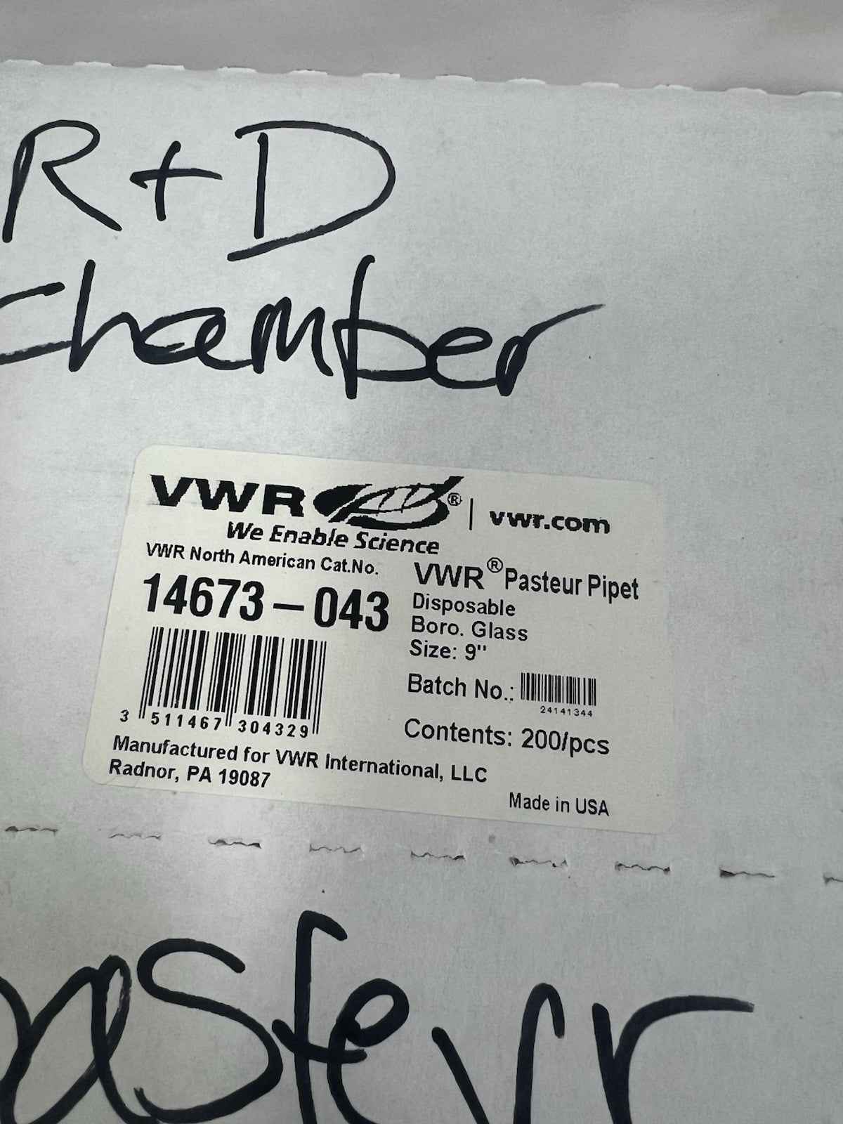 200/Box VWR 14673-043 Disposable Pasteur Pipet 9"