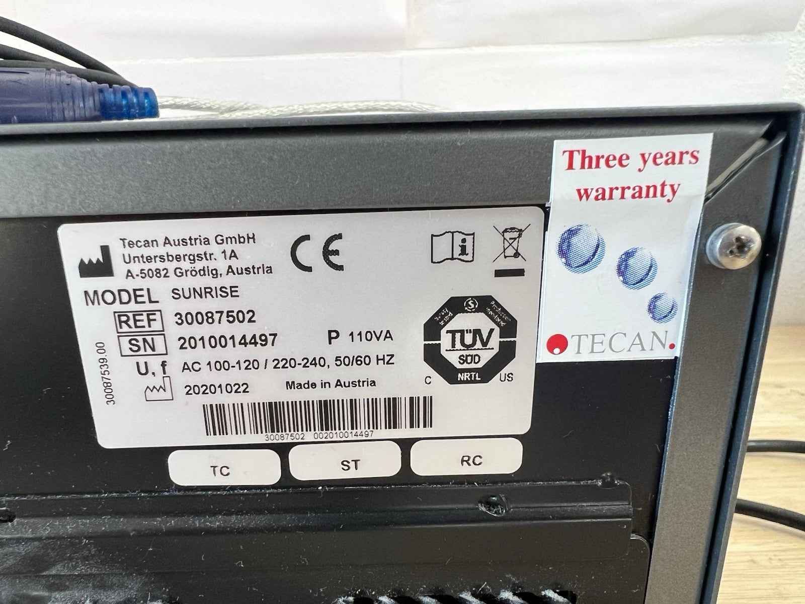 Tecan Sunrise Microplate Reader 30087502 Manufactured 2020