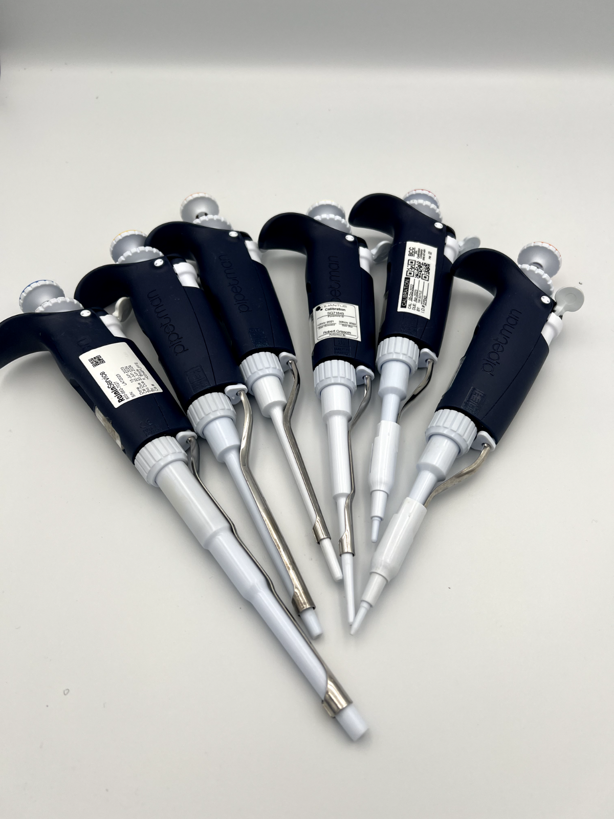 Set of 6 Gilson Pipetman L pipettes Full range P2L P10L P20L P100L P200L P1000L - Labnob