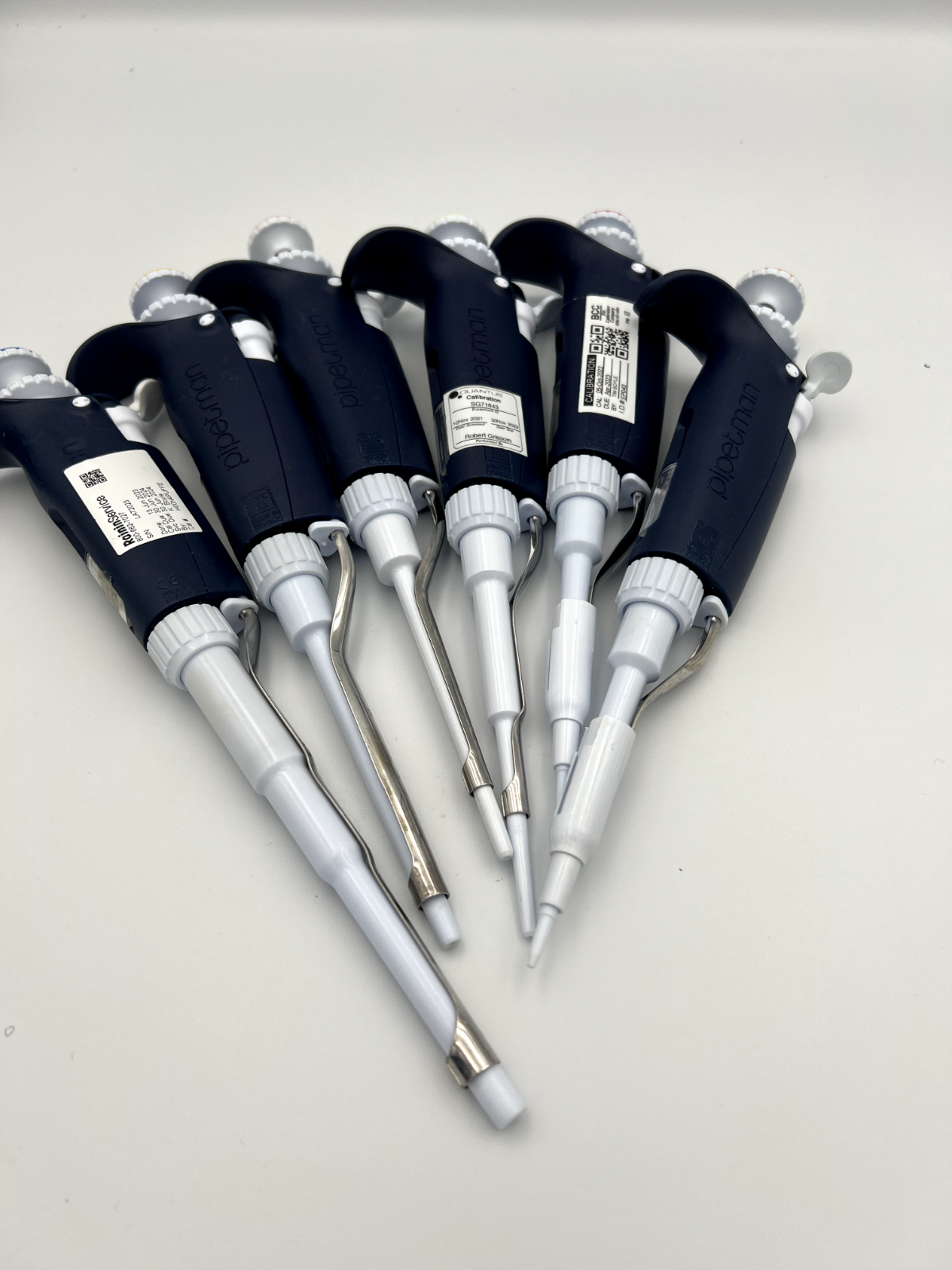 Set of 6 Gilson Pipetman L pipettes Full range P2L P10L P20L P100L P200L P1000L - Labnob