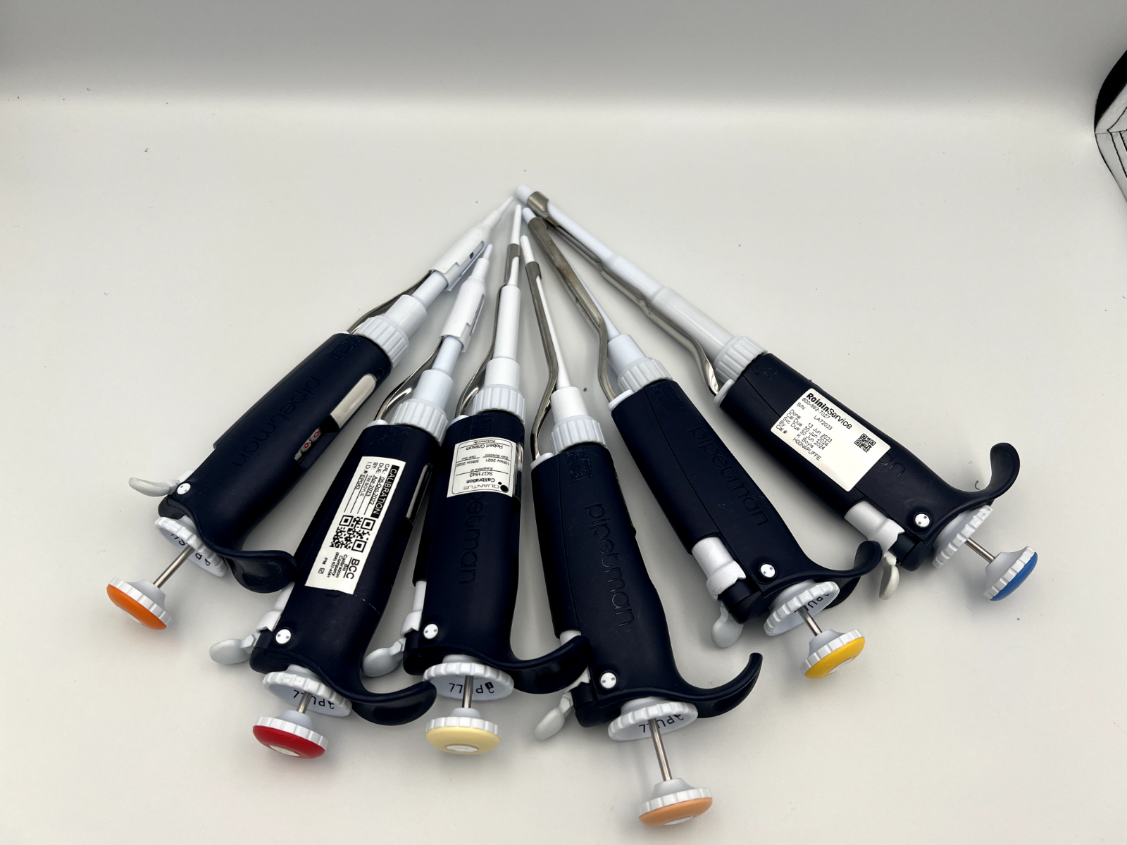 Set of 6 Gilson Pipetman L pipettes Full range P2L P10L P20L P100L P200L P1000L - Labnob