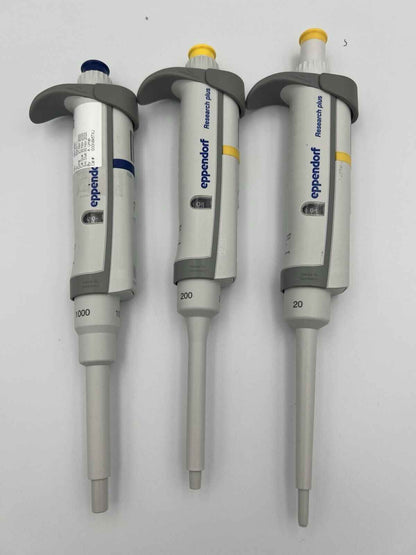Set Of 3 Eppendorf Research Plus Pipettes P 20 200 1000 - Labnob