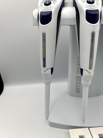 Set of 4 Rainin E4 Pipettes, E4XLS 1200, E4 XLS L100, L200, L1000 with stand - Labnob