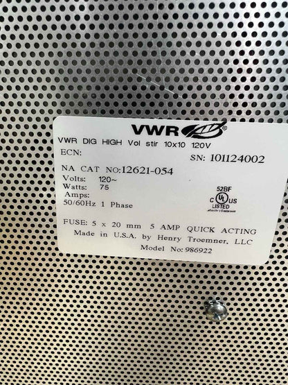 VWR Symphony Advanced High Volume Stirrer 10X10 Model 760 P/N 12621-054