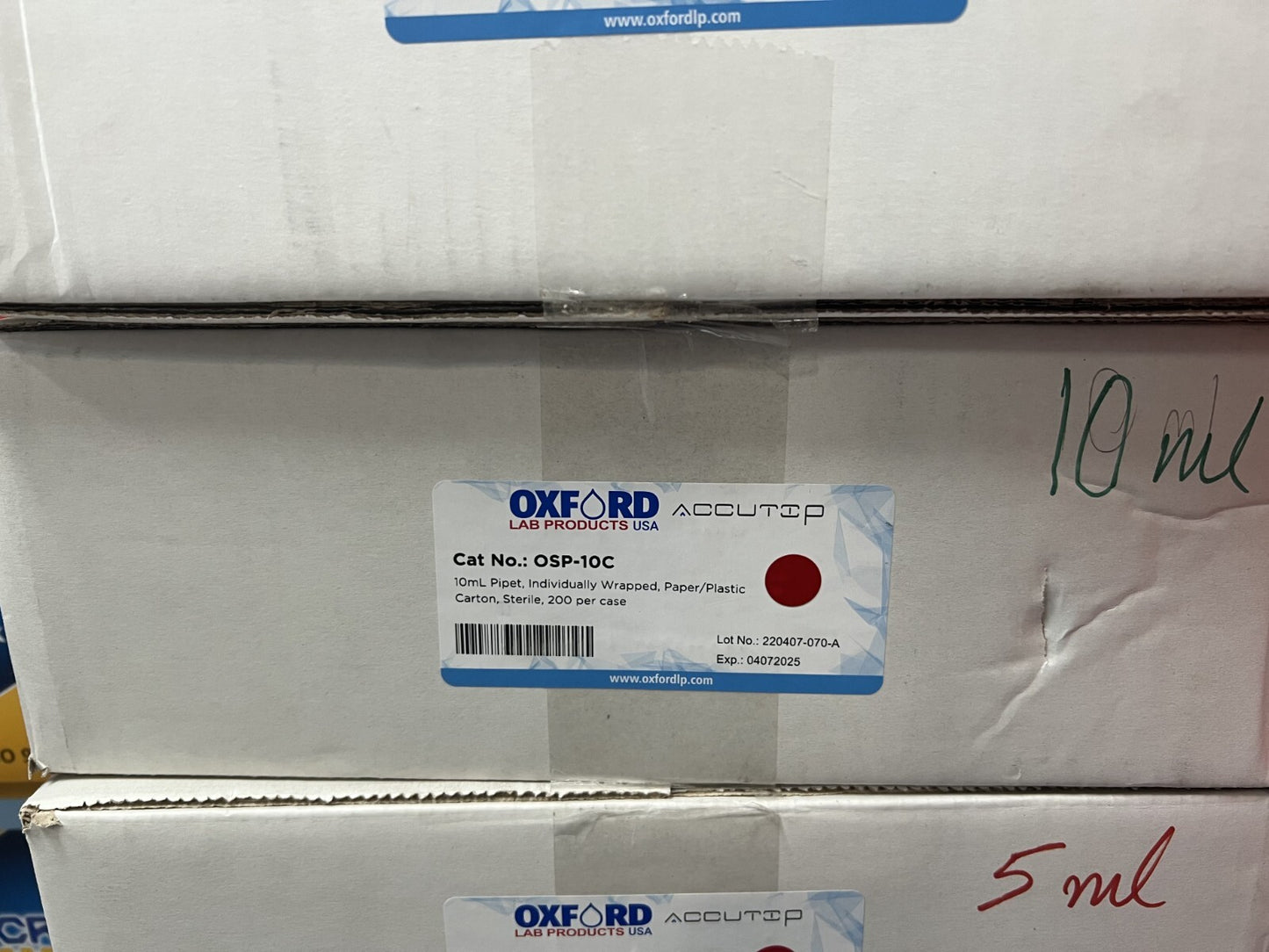 (200/Cs) OXFORD 10mL Graduated TD Serological Pipets Individual Wrap OSP-10C
