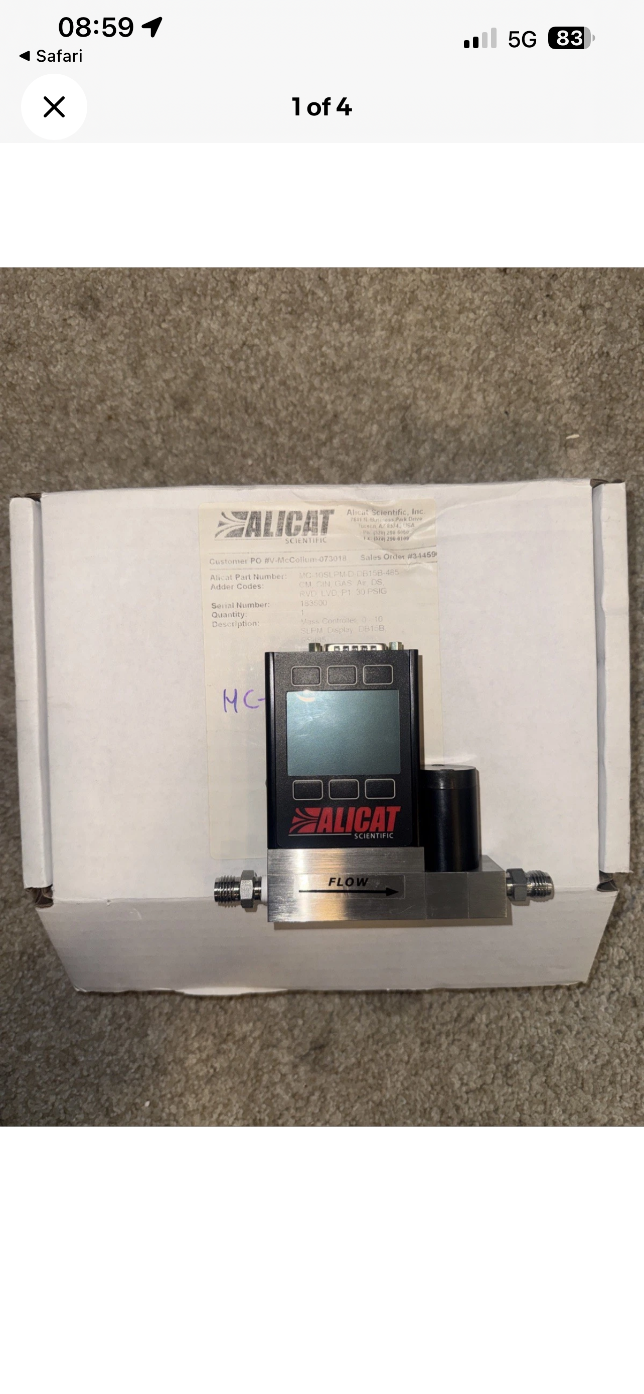 Alicat Scientific - MC-10SLPM-D-15B-485 Mass Flow Controller